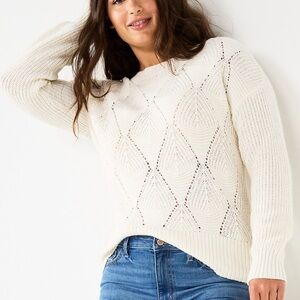 Women's Sonoma Goods For Life Ivory Diamond Stitch Pullover Sweater Size L NWT